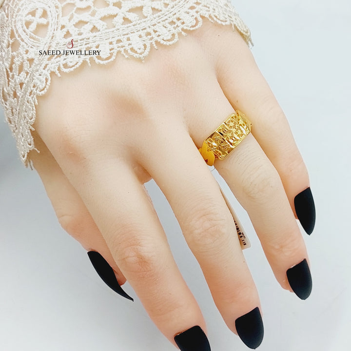 21K Gold Engraved Bar Ring by Saeed Jewelry - Image 4