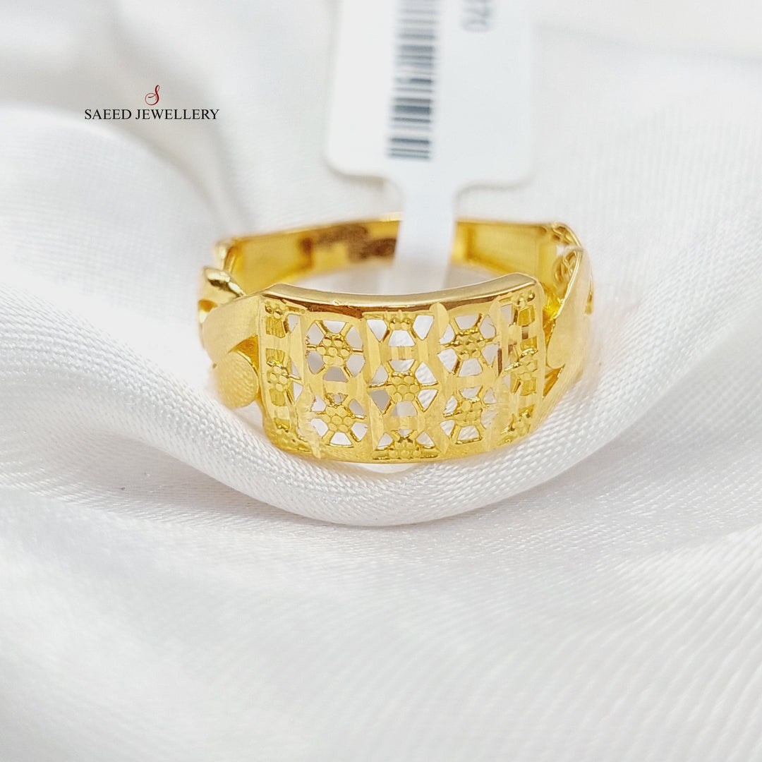 21K Gold Engraved Bar Ring by Saeed Jewelry - Image 1
