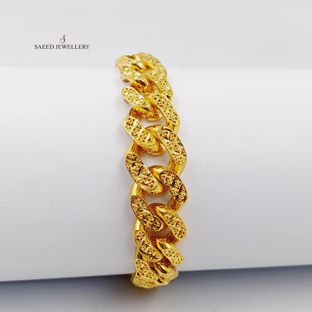 Engraved Cuban Links Bracelet  Made Of 21K Yellow Gold by Saeed Jewelry-30306