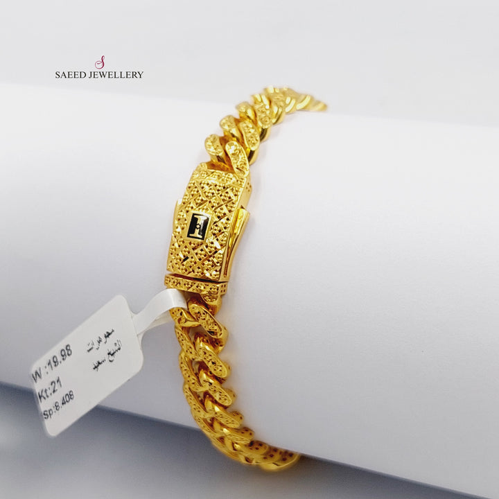 Engraved Cuban Links Bracelet  Made Of 21K Yellow Gold by Saeed Jewelry-30306