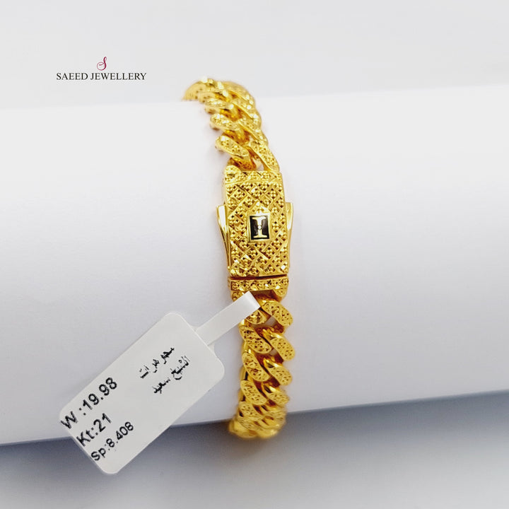 Engraved Cuban Links Bracelet  Made Of 21K Yellow Gold by Saeed Jewelry-30306