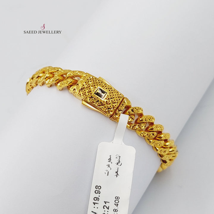 Engraved Cuban Links Bracelet  Made Of 21K Yellow Gold by Saeed Jewelry-30306