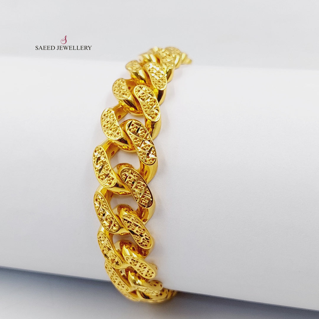 Engraved Cuban Links Bracelet  Made Of 21K Yellow Gold by Saeed Jewelry-30306