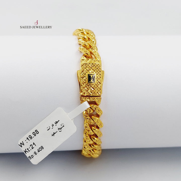 Engraved Cuban Links Bracelet  Made Of 21K Yellow Gold by Saeed Jewelry-30306