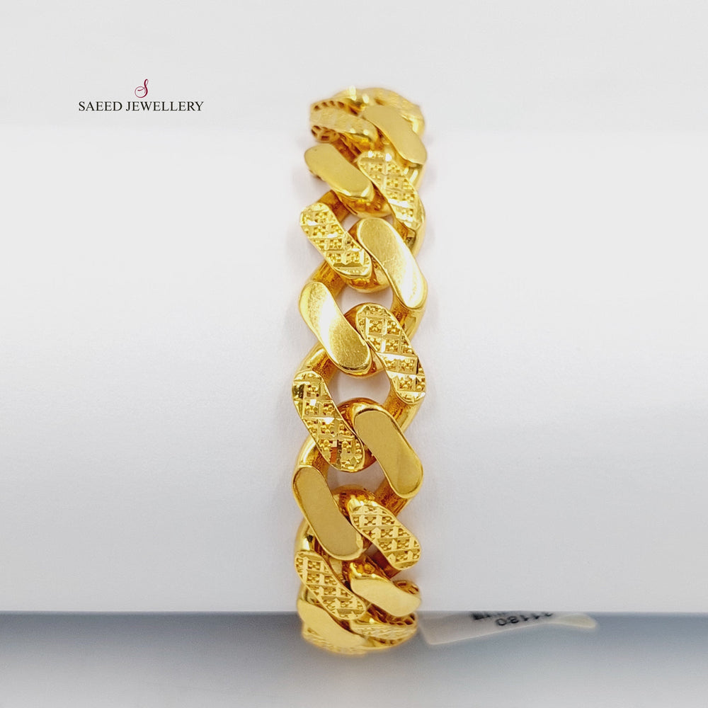 21K Gold Engraved Cuban Links Bracelet by Saeed Jewelry - Image 2