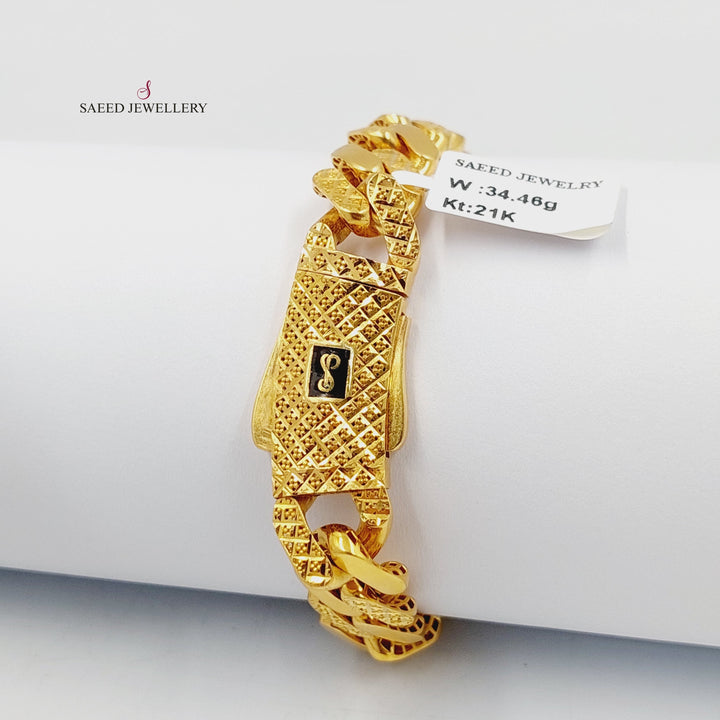 Engraved Cuban Links Bracelet  Made of 21K Yellow Gold by Saeed Jewelry-21k-bracelet-31180
