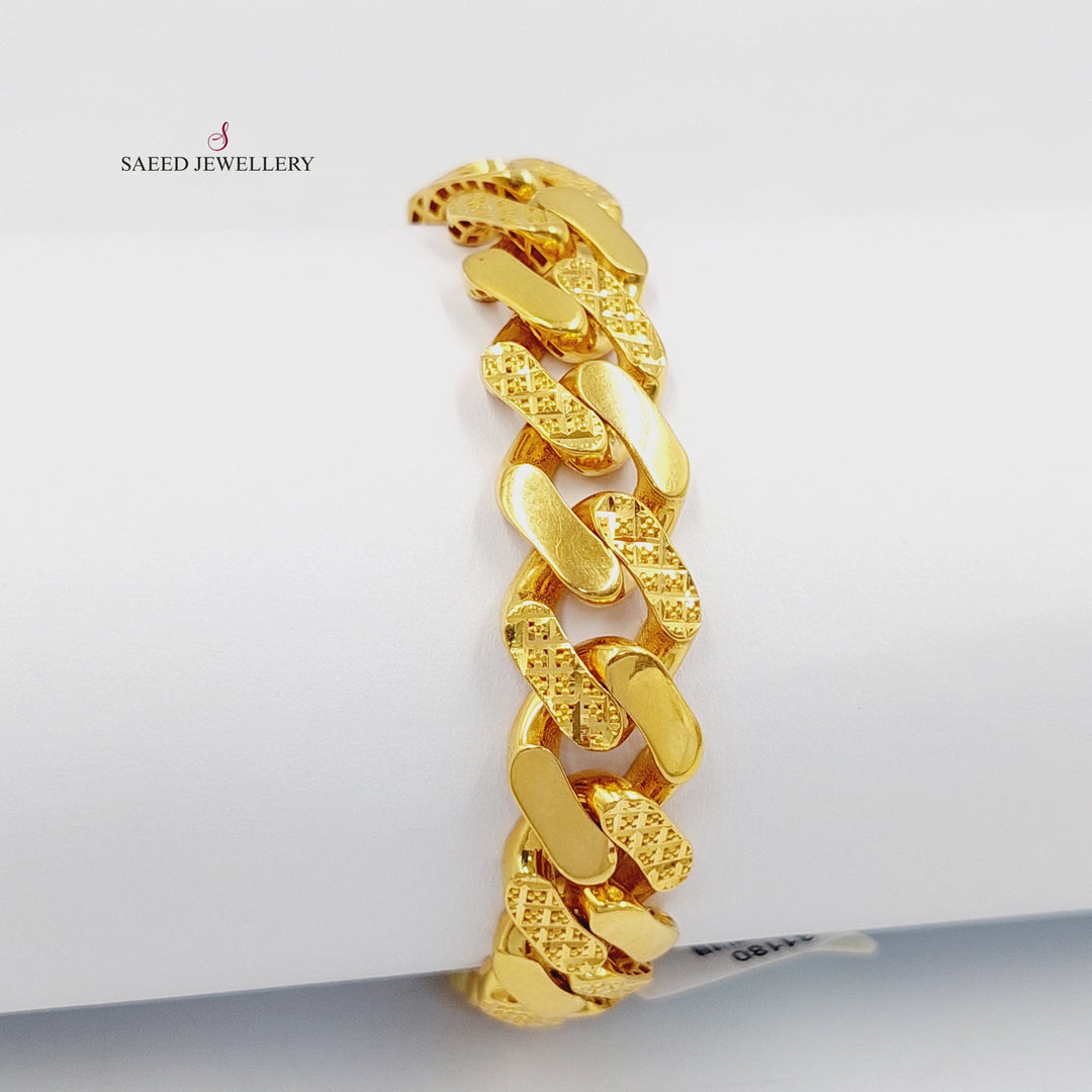 Engraved Cuban Links Bracelet  Made of 21K Yellow Gold by Saeed Jewelry-21k-bracelet-31180