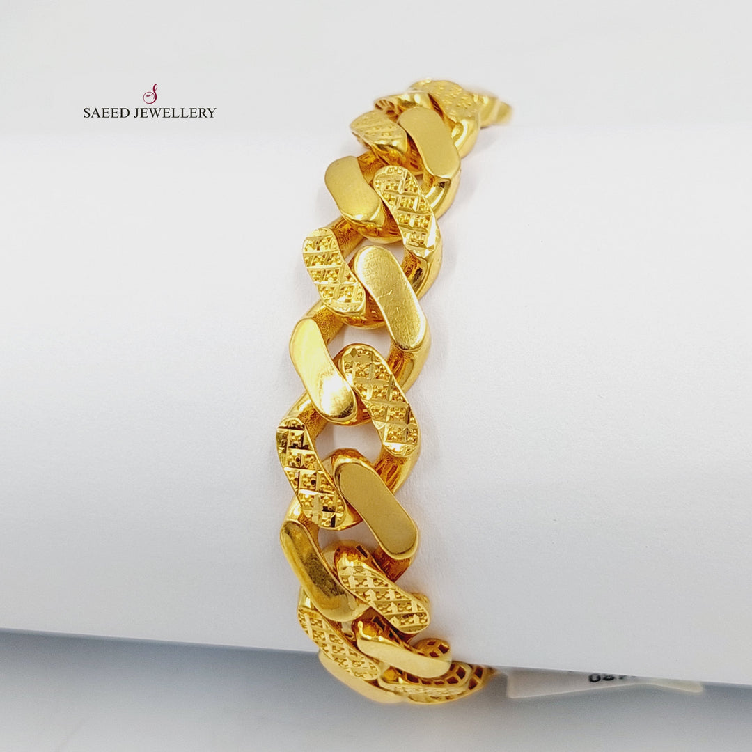 Engraved Cuban Links Bracelet  Made of 21K Yellow Gold by Saeed Jewelry-21k-bracelet-31180