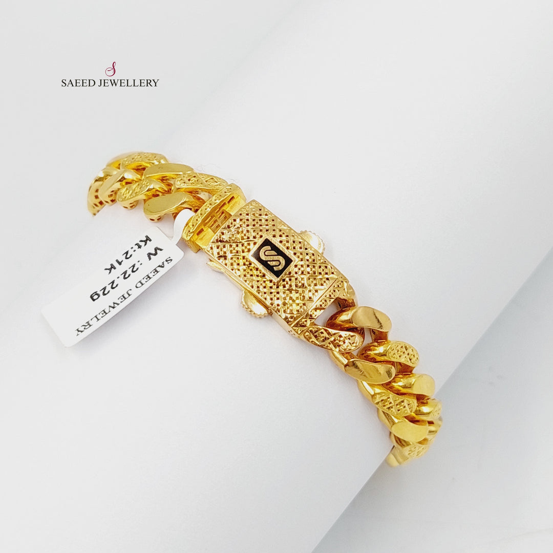 21K Gold Engraved Cuban Links Bracelet by Saeed Jewelry - Image 2