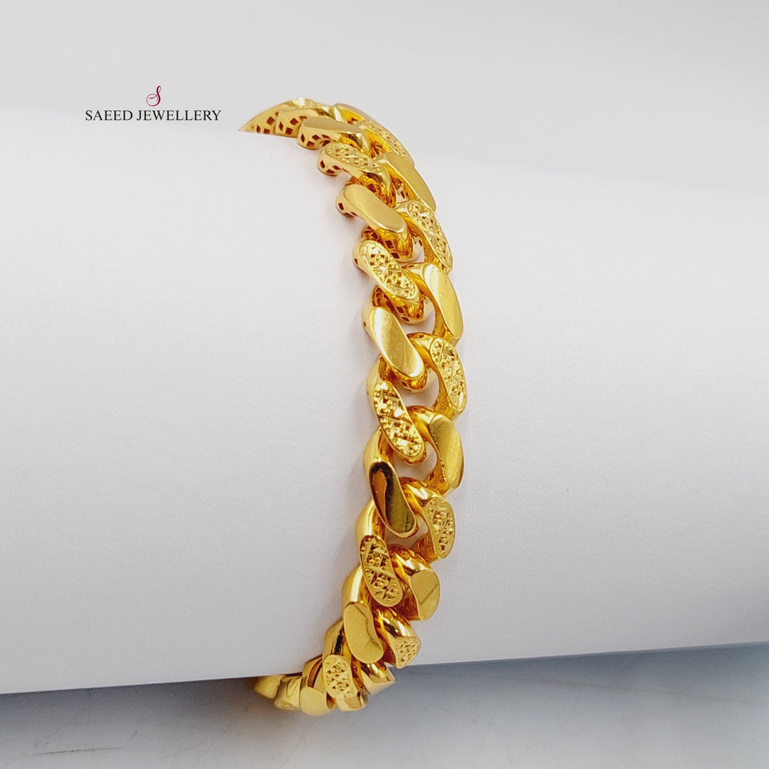 21K Gold Engraved Cuban Links Bracelet by Saeed Jewelry - Image 4