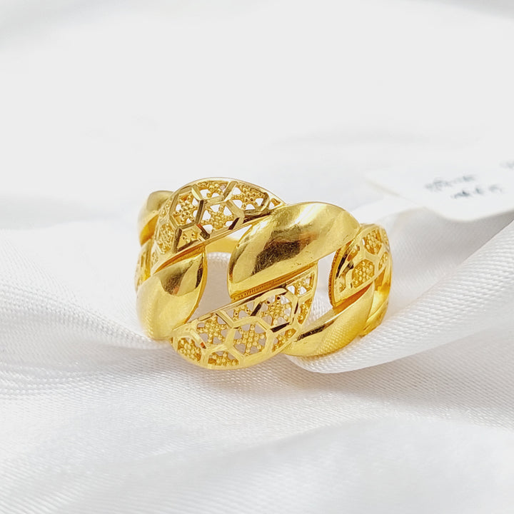 Engraved Cuban Links Ring  Made Of 21K Yellow Gold by Saeed Jewelry-29688