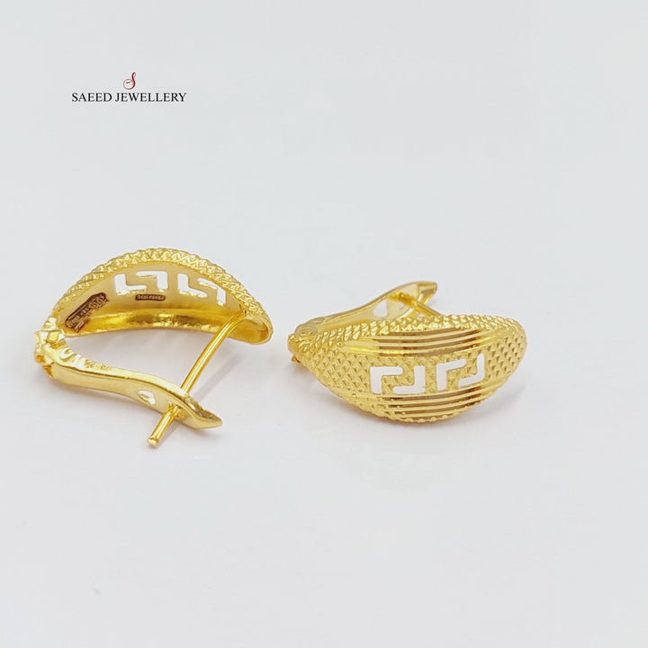 21K Gold Engraved Earrings by Saeed Jewelry - Image 2