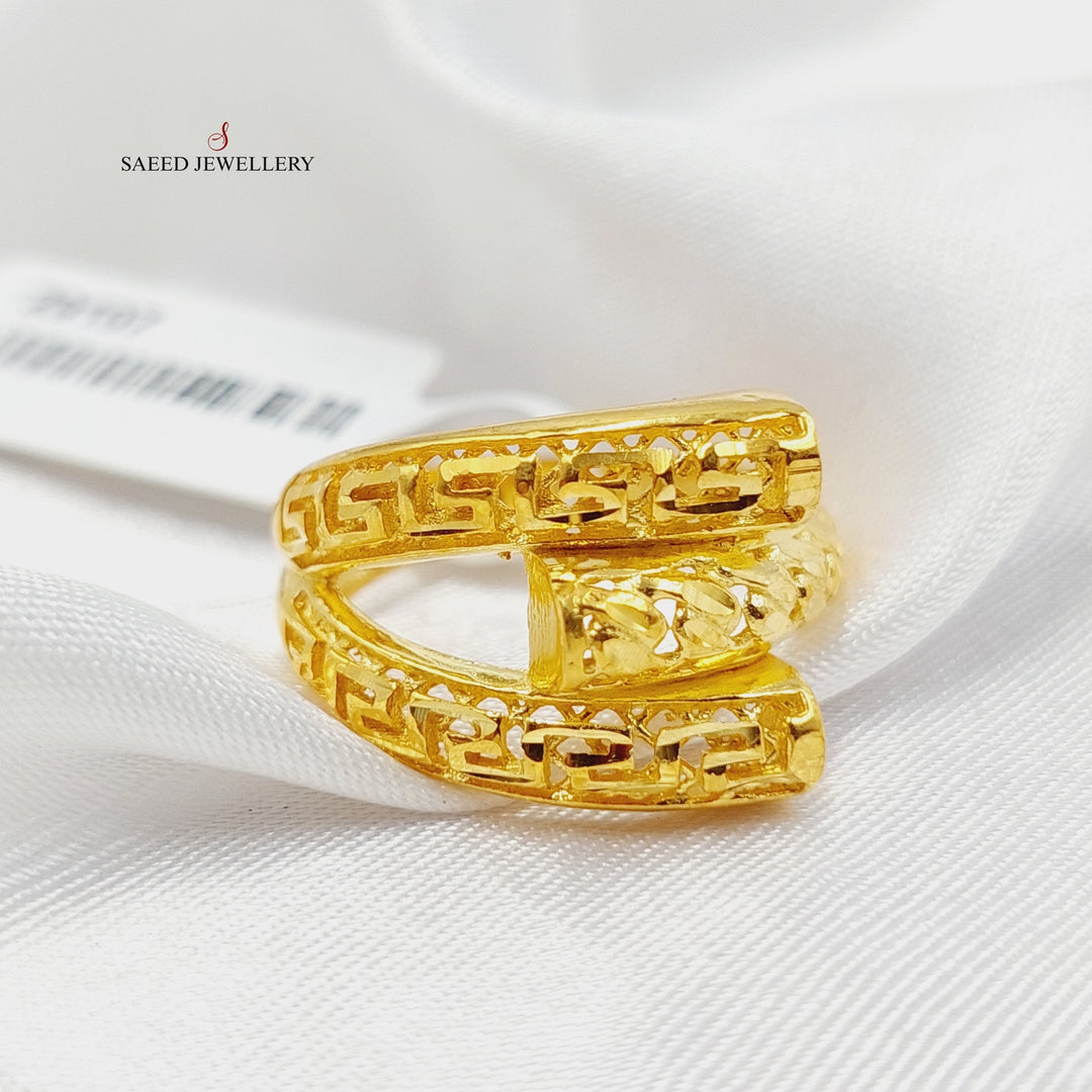 21K Gold Engraved Hexa Ring by Saeed Jewelry - Image 1