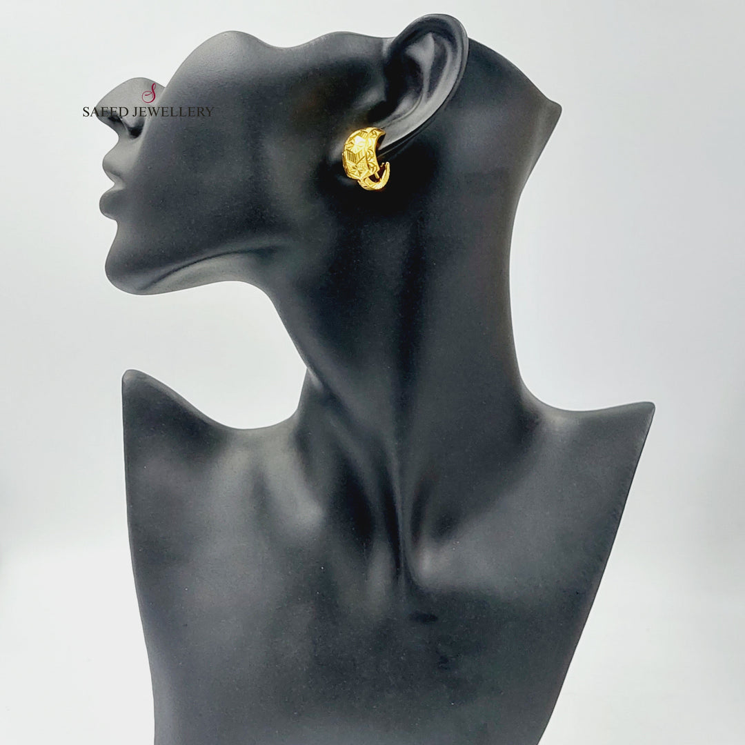21K Gold Engraved Hoop Earrings by Saeed Jewelry - Image 3