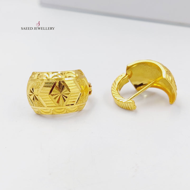 21K Gold Engraved Hoop Earrings by Saeed Jewelry - Image 1