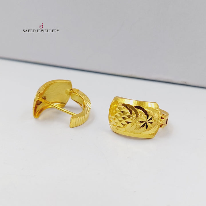 21K Gold Engraved Hoop Earrings by Saeed Jewelry - Image 1