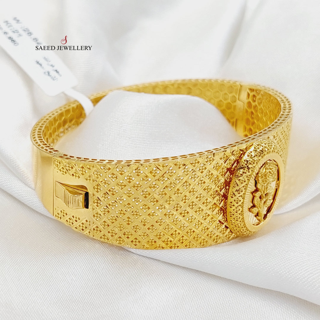 21K Gold Engraved Ounce Bangle Bracelet by Saeed Jewelry - Image 2