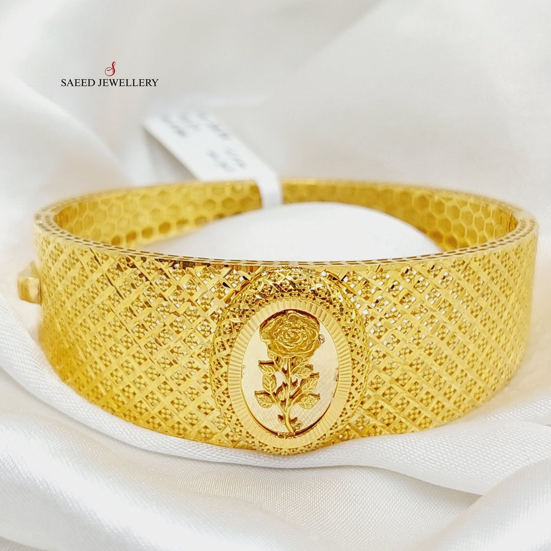 21K Gold Engraved Ounce Bangle Bracelet by Saeed Jewelry - Image 4