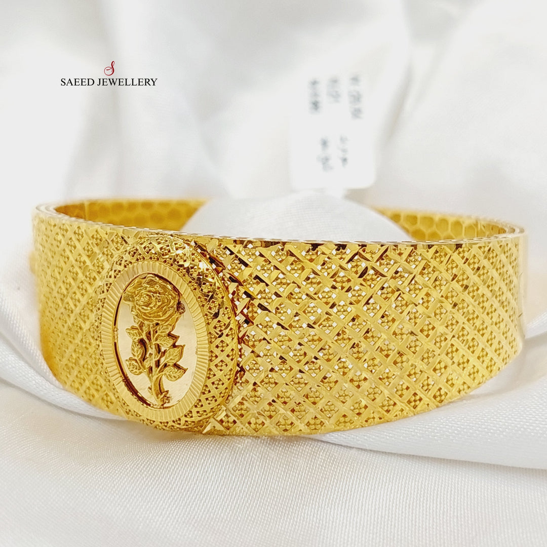 21K Gold Engraved Ounce Bangle Bracelet by Saeed Jewelry - Image 5