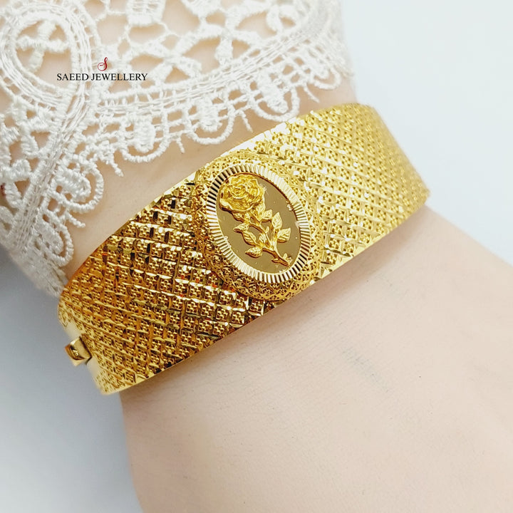 21K Gold Engraved Ounce Bangle Bracelet by Saeed Jewelry - Image 6