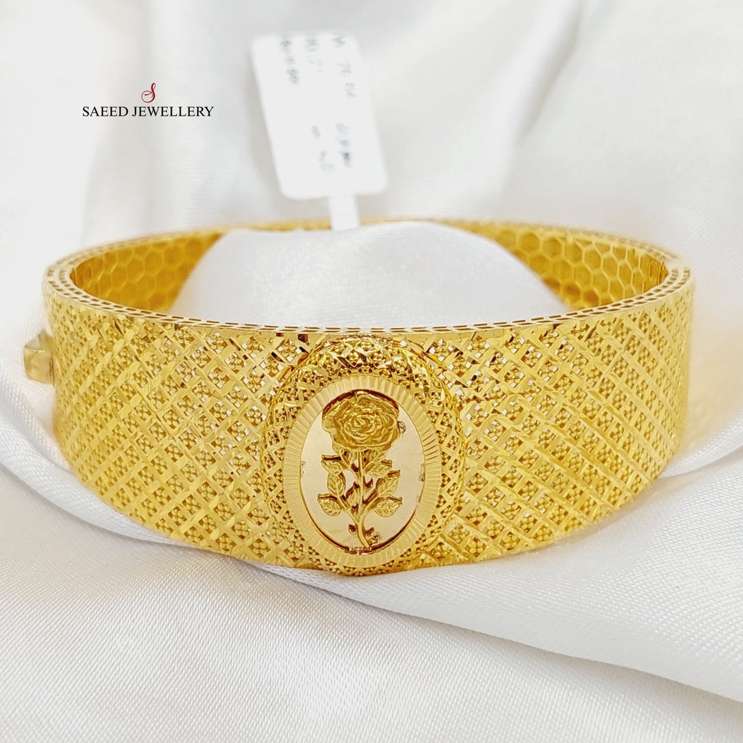 21K Gold Engraved Ounce Bangle Bracelet by Saeed Jewelry - Image 1