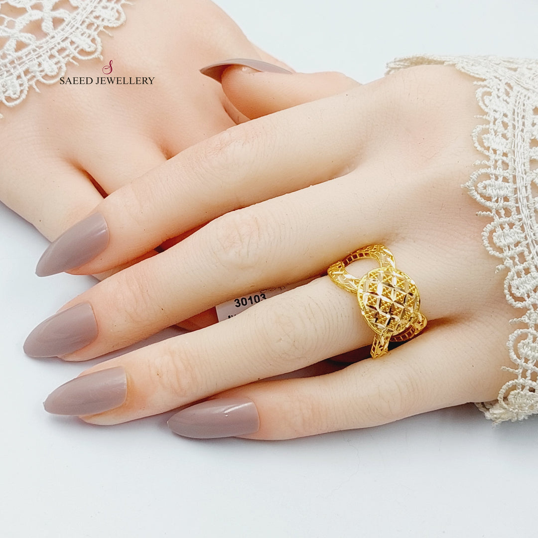 21K Gold Engraved Ounce Ring by Saeed Jewelry - Image 6