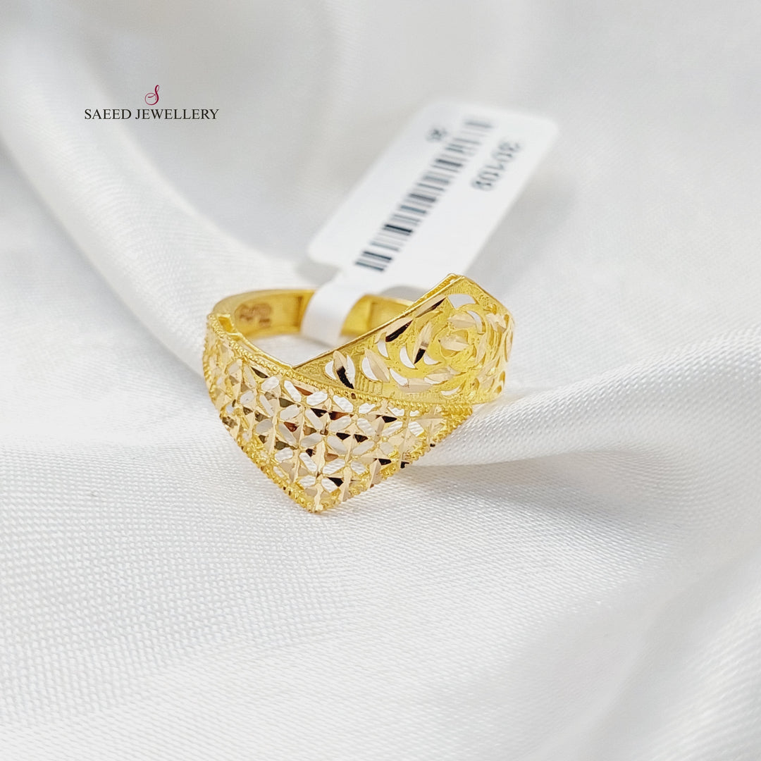 21K Gold Engraved Pyramid Ring by Saeed Jewelry - Image 3