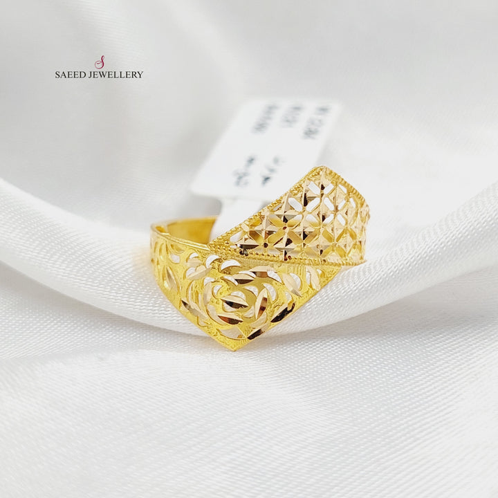 21K Gold Engraved Pyramid Ring by Saeed Jewelry - Image 1