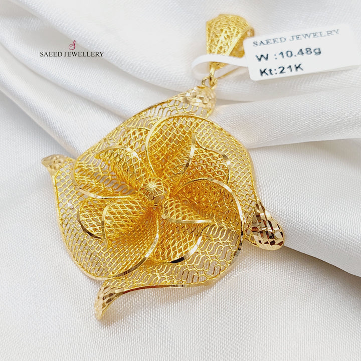 21K Gold Engraved Rose Pendant by Saeed Jewelry - Image 3