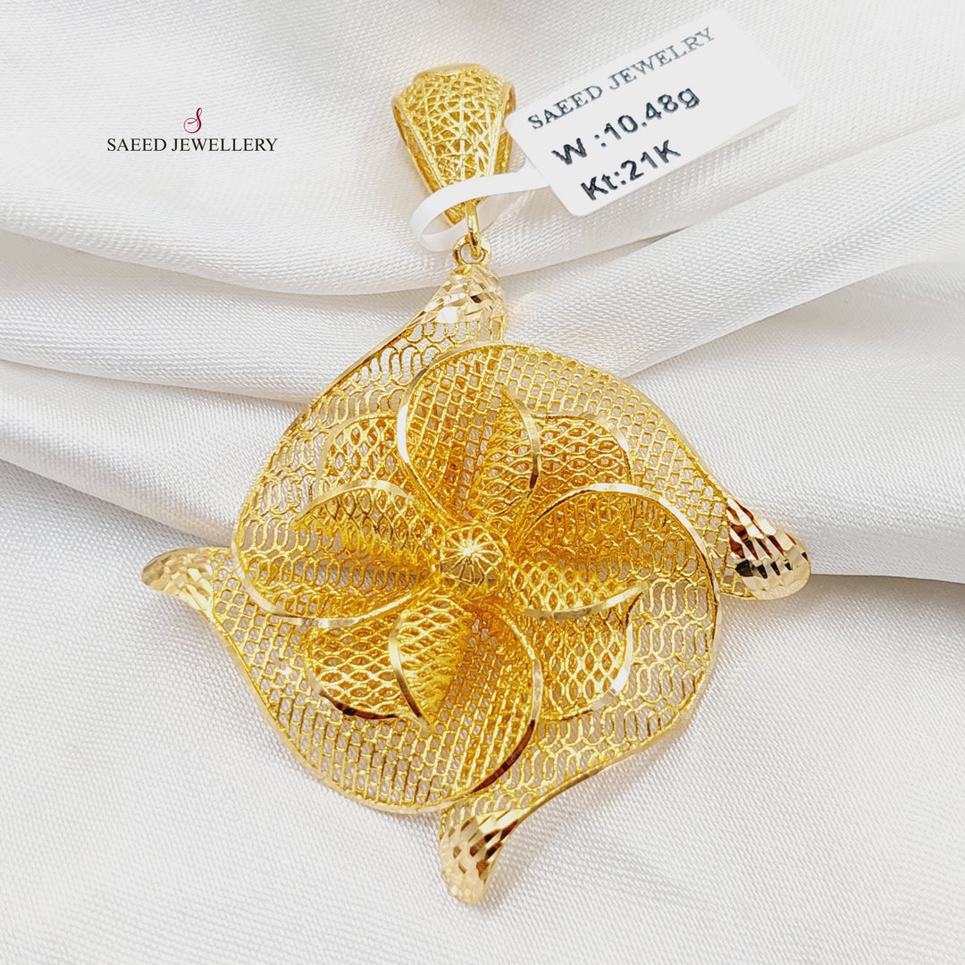 21K Gold Engraved Rose Pendant by Saeed Jewelry - Image 1