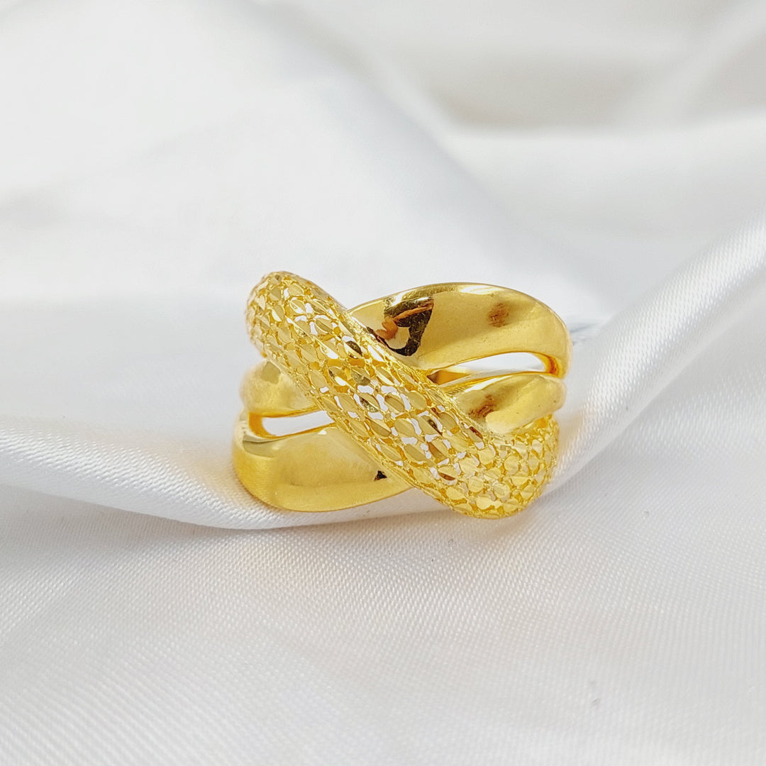 21K Gold Engraved X Style Ring by Saeed Jewelry - Image 3