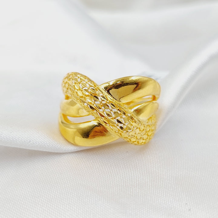21K Gold Engraved X Style Ring by Saeed Jewelry - Image 4