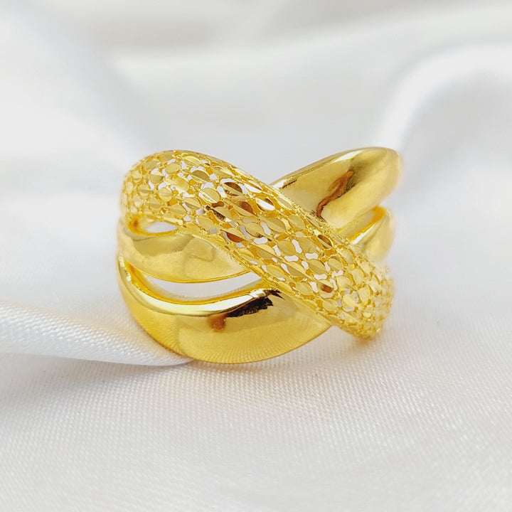 21K Gold Engraved X Style Ring by Saeed Jewelry - Image 1