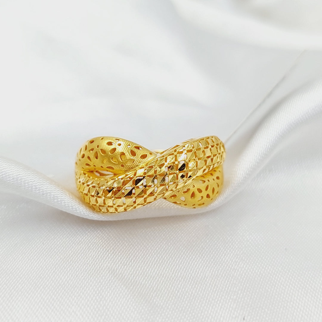 21K Gold Engraved X Style Ring by Saeed Jewelry - Image 1
