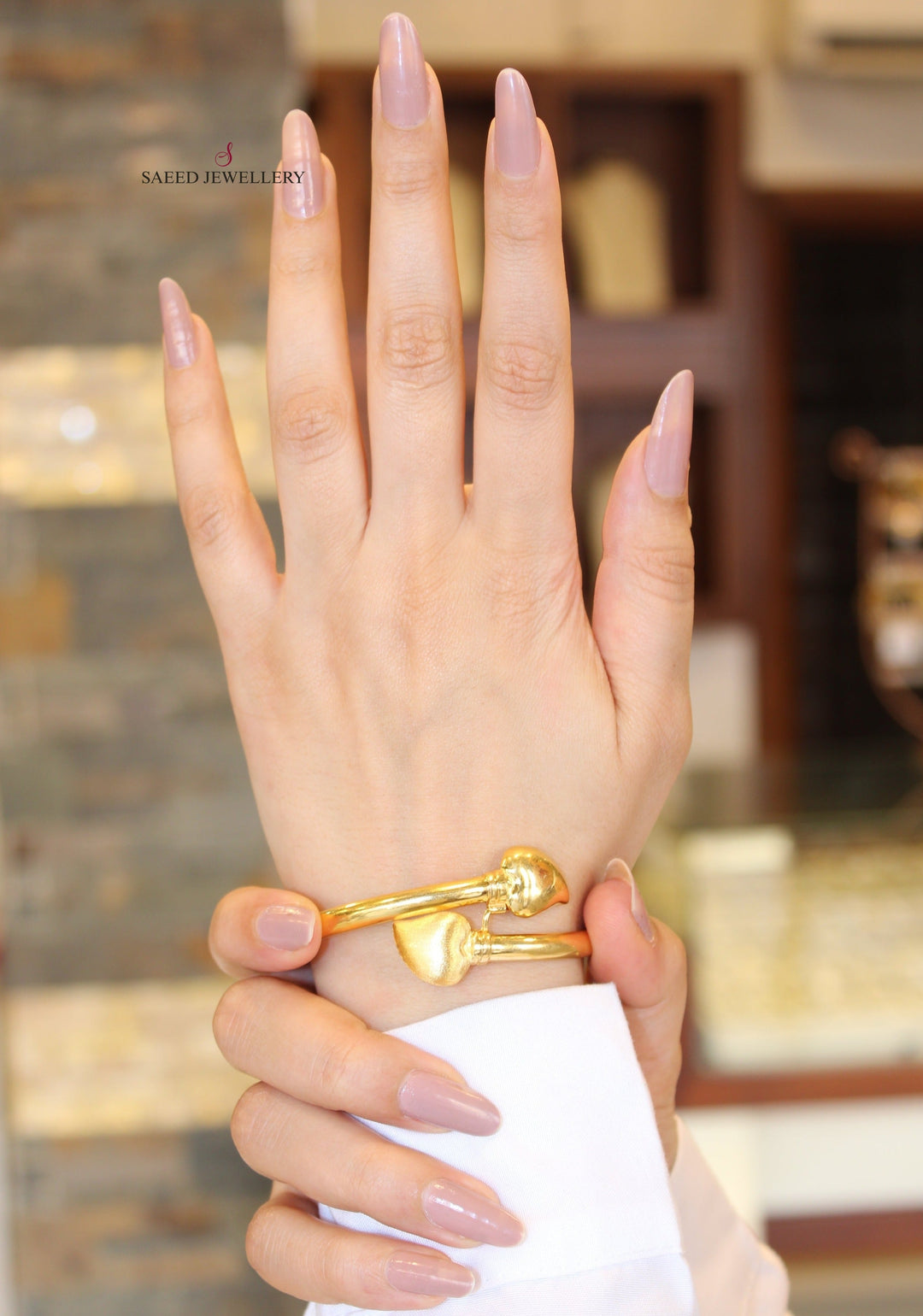 21K Gold Heart Bangle Bracelet by Saeed Jewelry - Image 3