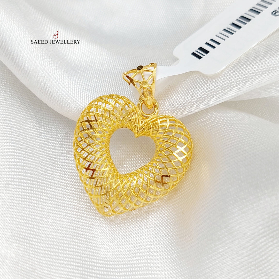 21K Gold Hollow Heart Pendant by Saeed Jewelry - Image 3