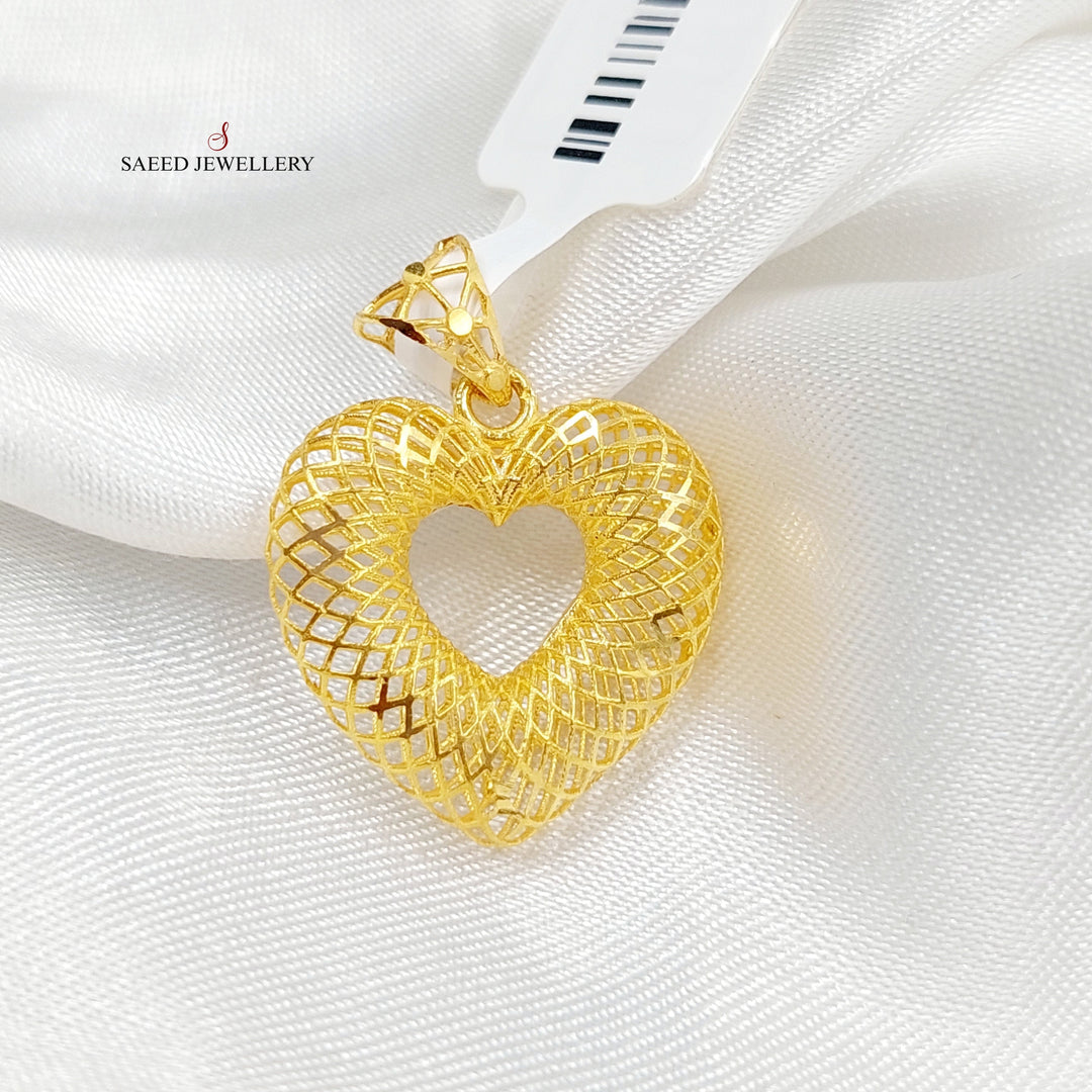 21K Gold Hollow Heart Pendant by Saeed Jewelry - Image 4