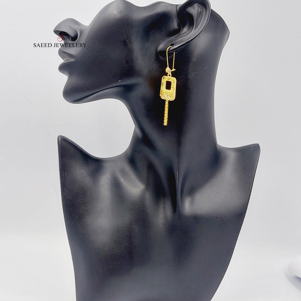 21K Gold Hollow Engraved Earrings by Saeed Jewelry - Image 2