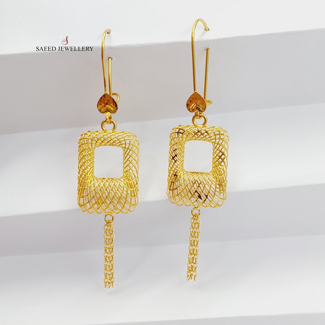 21K Gold Hollow Engraved Earrings by Saeed Jewelry - Image 4