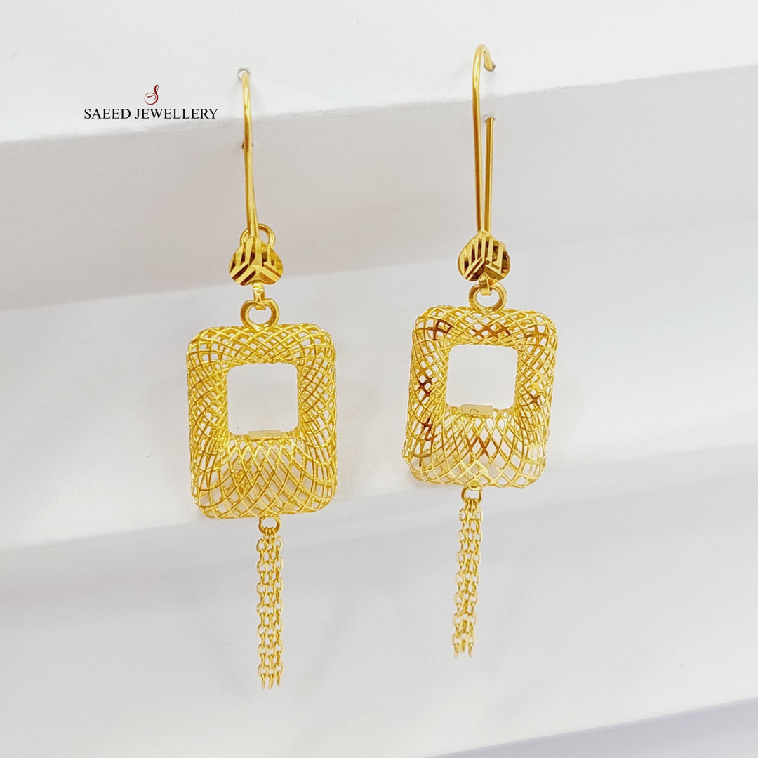 21K Gold Hollow Engraved Earrings by Saeed Jewelry - Image 1