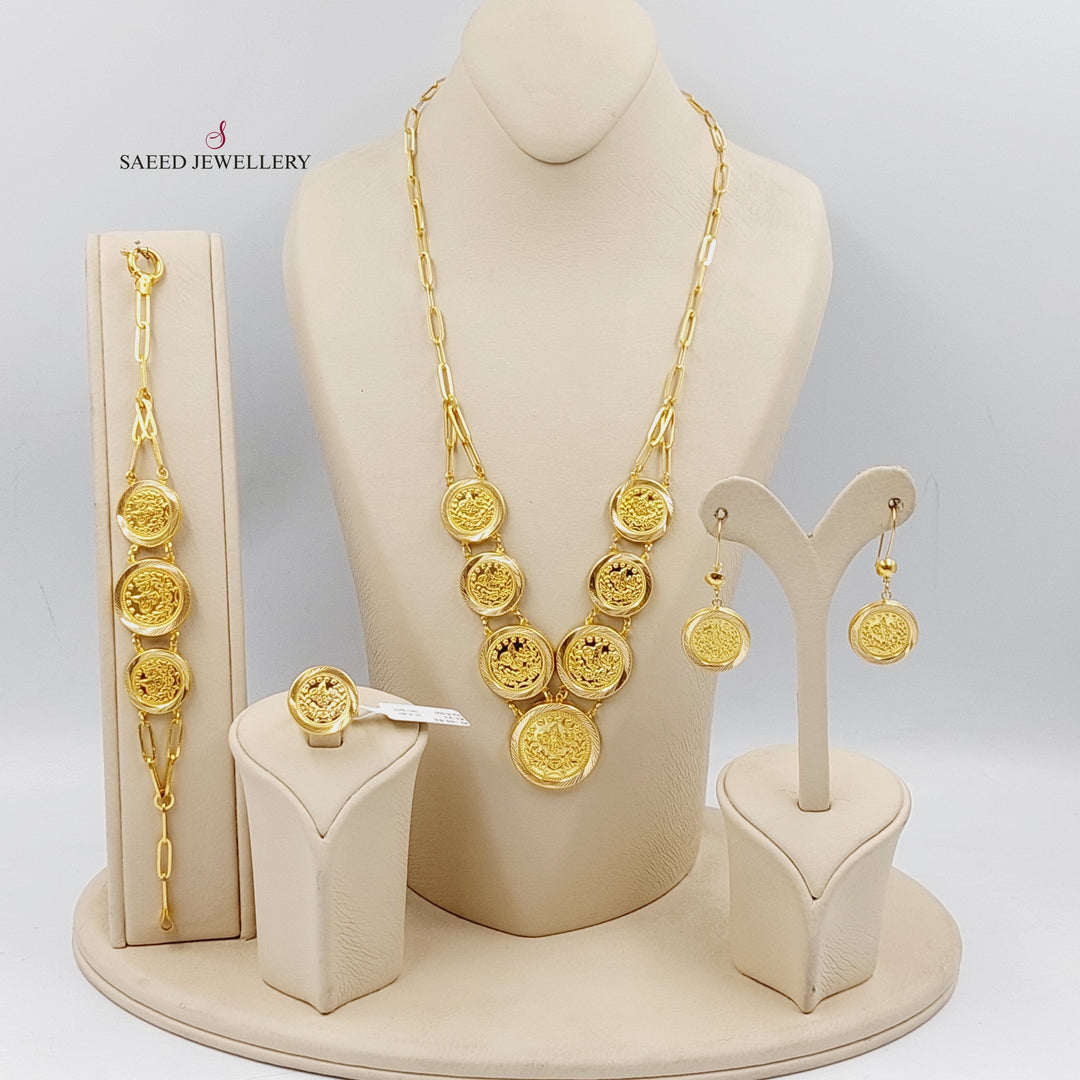 Hollow Rashadi Set  Made Of 21K Yellow Gold Ring Size: <strong> 19 JP/CN | 9.5 US/CA</strong><br>Bracelet Length: <strong> 21cm</strong><br><br> by Saeed Jewelry-29502