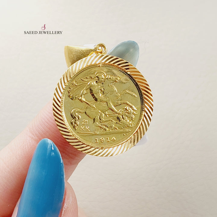 21K Gold Print English Lira Pendant by Saeed Jewelry - Image 2