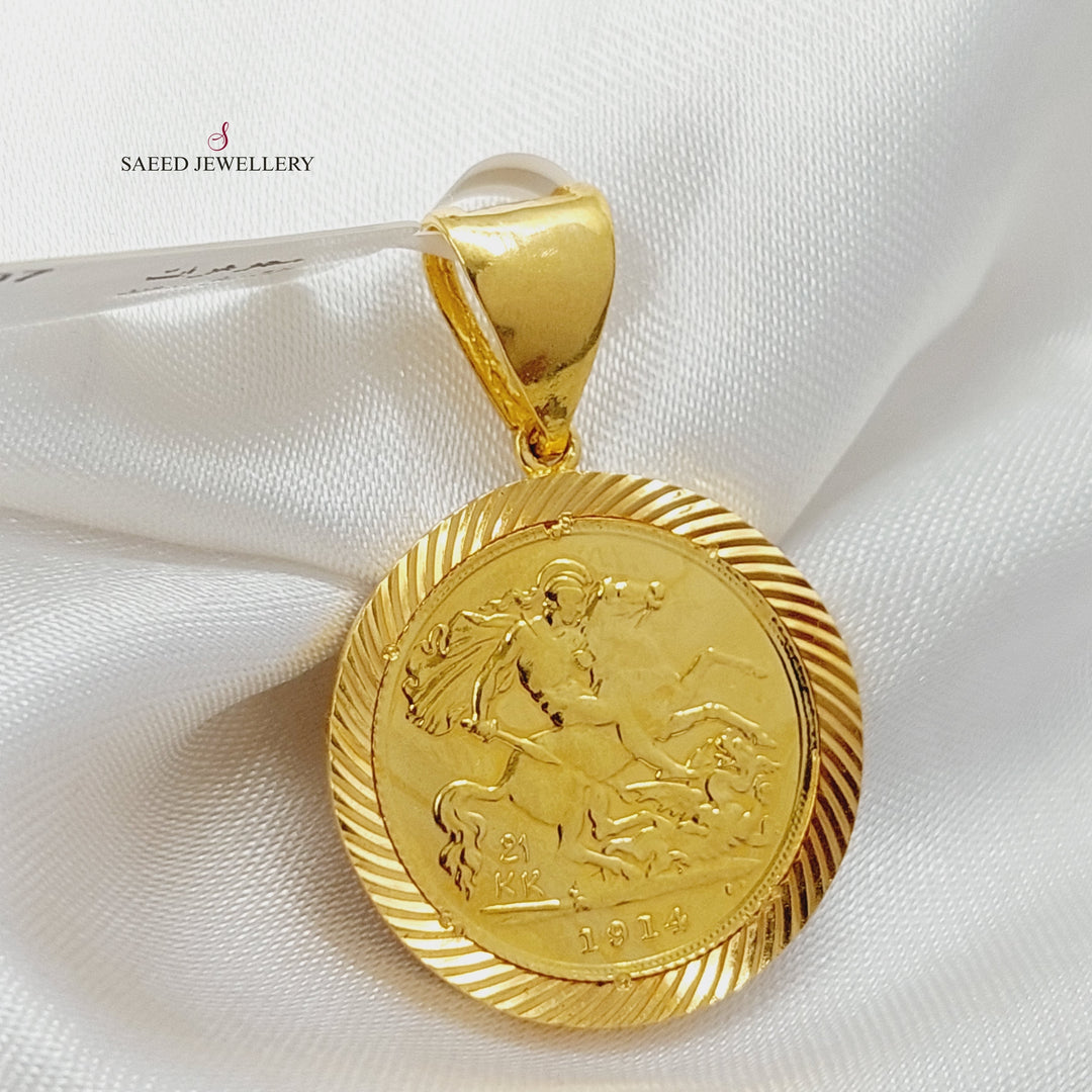 21K Gold Print English Lira Pendant by Saeed Jewelry - Image 1