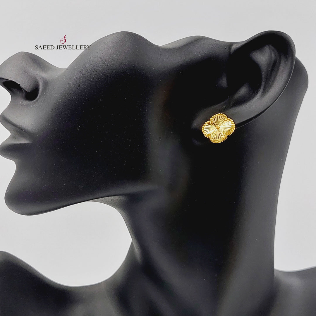 21K Gold Clover Earrings by Saeed Jewelry - Image 3