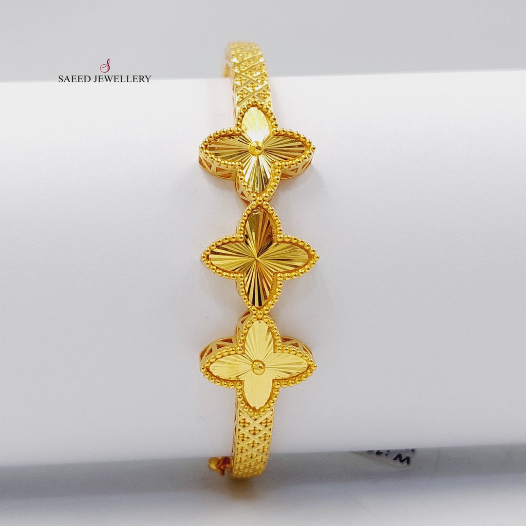 21K Gold Clover Bangle Bracelet by Saeed Jewelry - Image 3