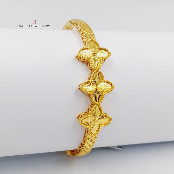 21K Gold Clover Bangle Bracelet by Saeed Jewelry - Image 4