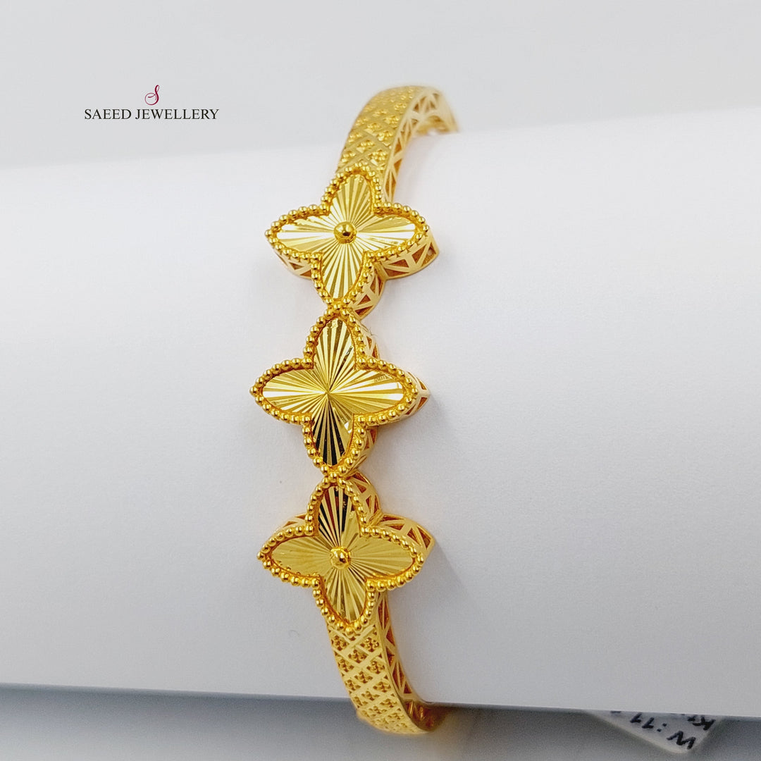 21K Gold Clover Bangle Bracelet by Saeed Jewelry - Image 6