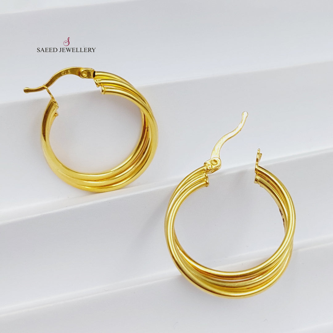 Three Ranges Rounded Earrings Made Of 21K Yellow Gold by Saeed Jewelry-27675