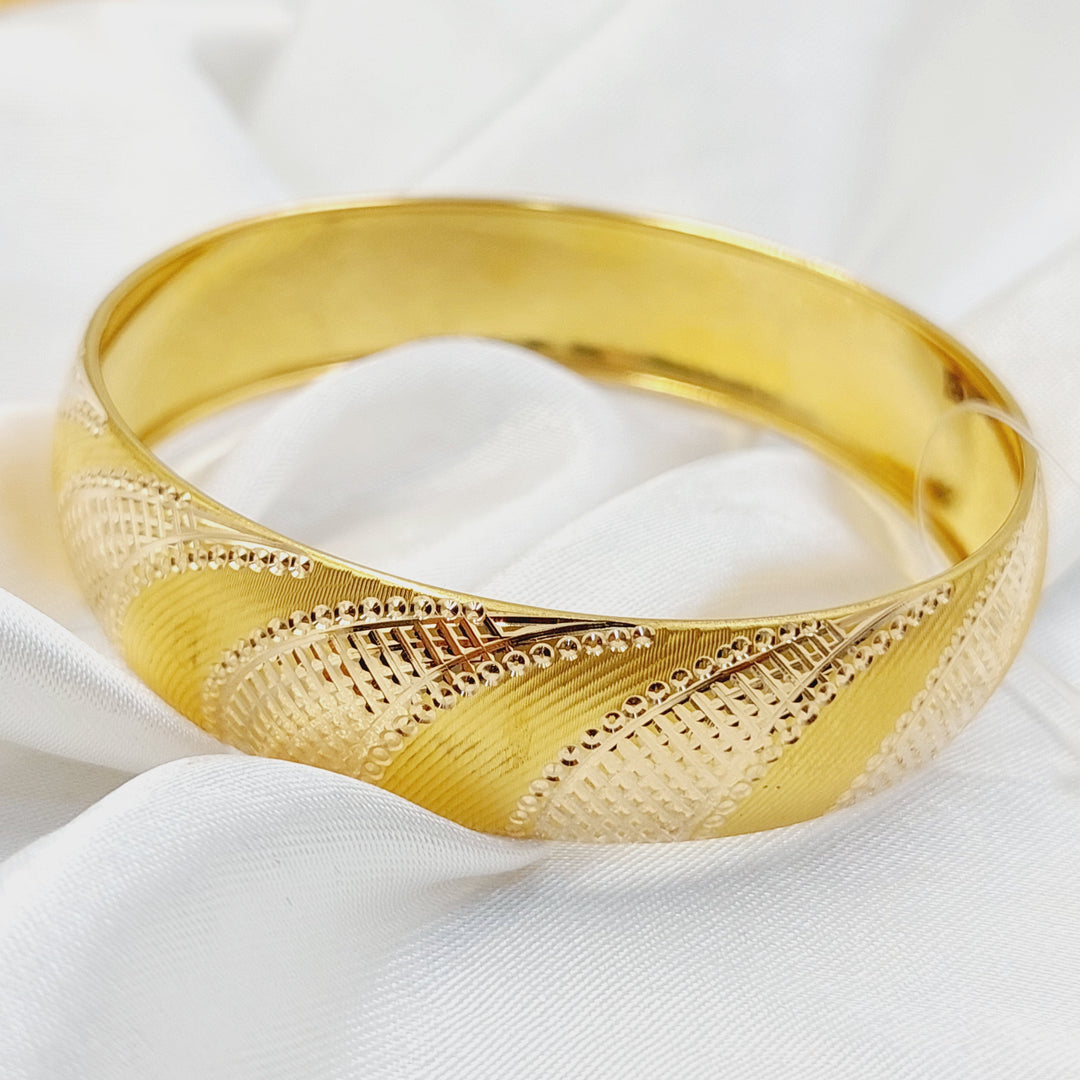 21K Gold Wide Engraved Bangle by Saeed Jewelry - Image 2