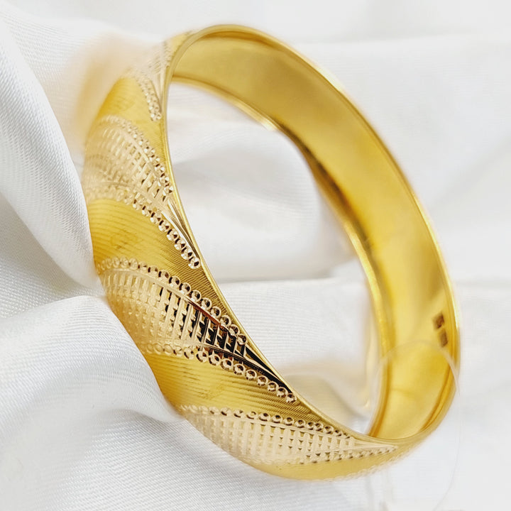 21K Gold Wide Engraved Bangle by Saeed Jewelry - Image 3